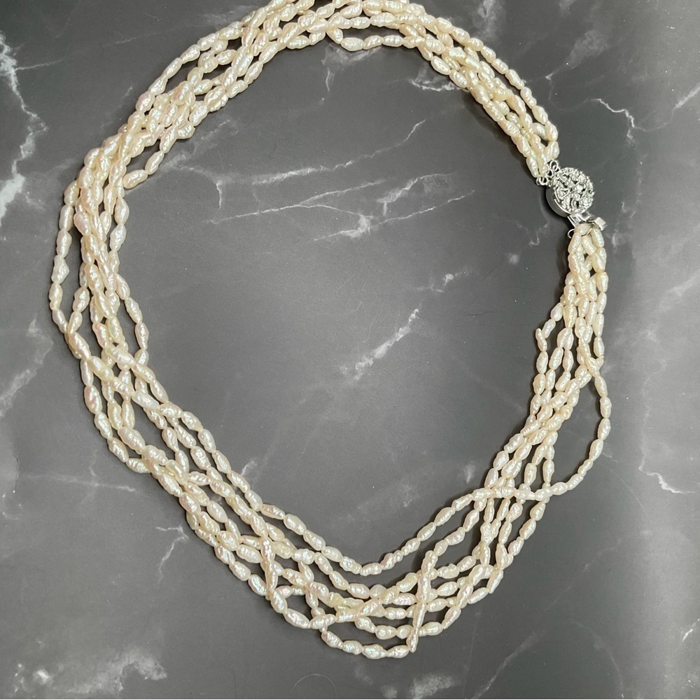 Rice Pearl Toursade Necklace freshwater classic six strand